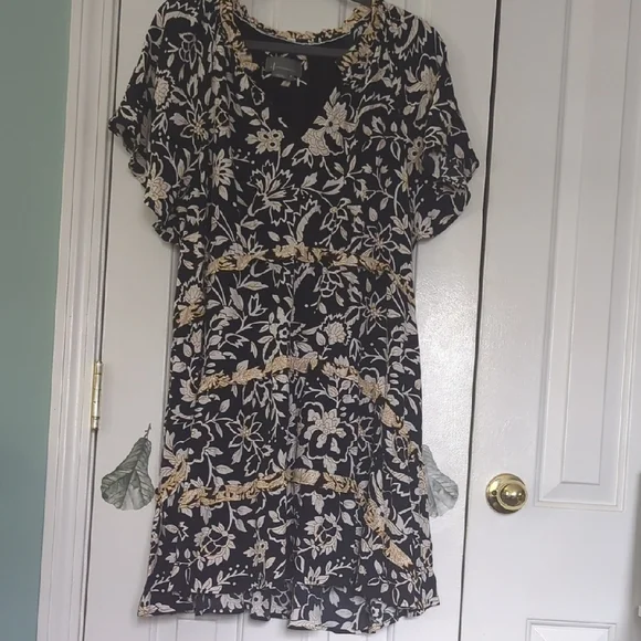 Anthropologie Black and Yellow Robin Flutter Sleeve Mini Dress - Picture 2 of 9